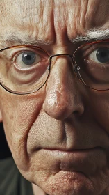 Tight close up portrait isolates intense elderly male expression