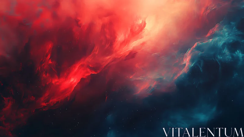 Crimson nebula cloud ignites deep teal cosmic void.