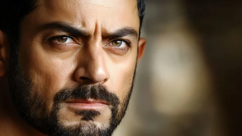 Intense male portrait captures focused, dramatic expression