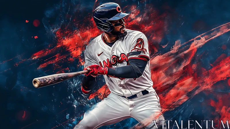 Baseball batter prepares swing against abstract color streaks