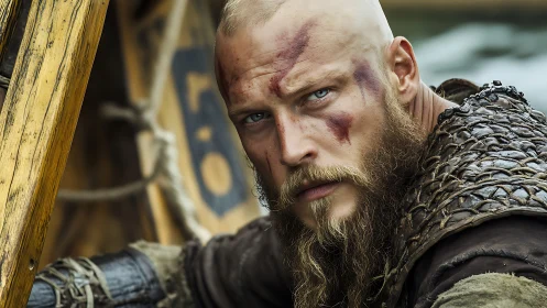 Storm-ready Viking warrior meets the viewer with fierce calm