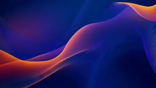 Gradient waveforms with orange-violet ribbons on deep blue field.