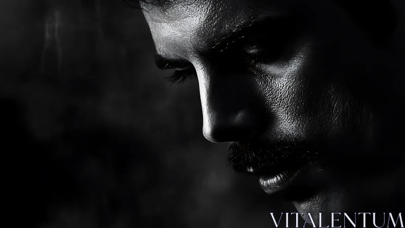 Moody monochrome male profile in deep shadow study.