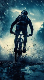Rain-Soaked Momentum: Cyclist Conquers Storm.