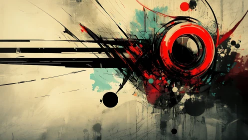 Dynamic abstract vector burst with concentric crimson ring.