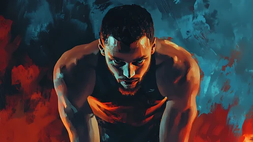 Kinetic sprinter portrait in high-contrast thermal hues.