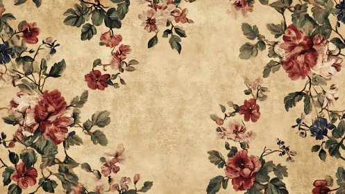 Vintage floral wallpaper with distressed beige background