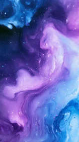 Cosmic clouds swirl softly in soothing violet and blue light