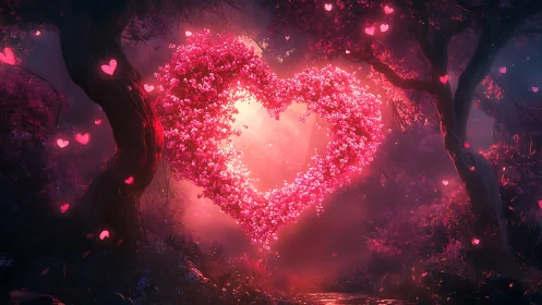 Luminous Heart in Enchanted Forest. Digital Fantasy.