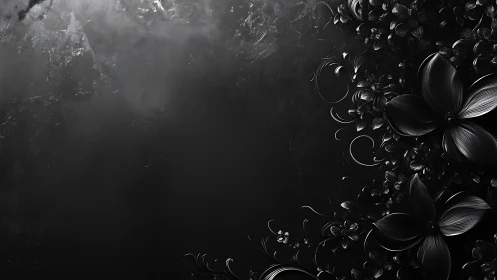 Monochrome Floral Border on Textured Dark Background