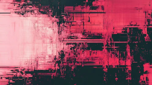 Digital glitch strata in saturated crimson grid field.