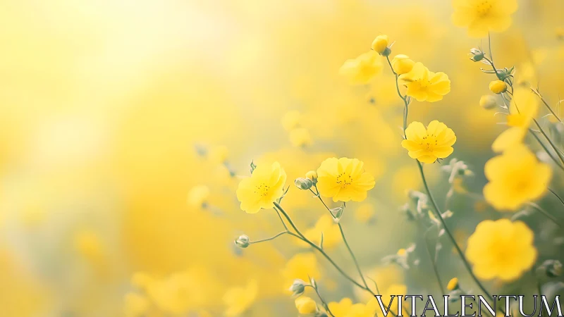Yellow Buttercup Field in Soft Focus Light.