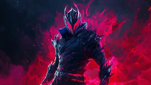 Midnight inferno knight strides from the neon scarlet void