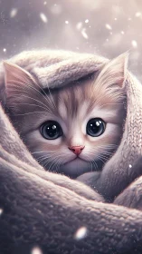 Cozy Kitten Wrapped in Winter Knit Embraces Snow