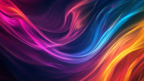 Colorful flowing light streaks curve across a dark gradient