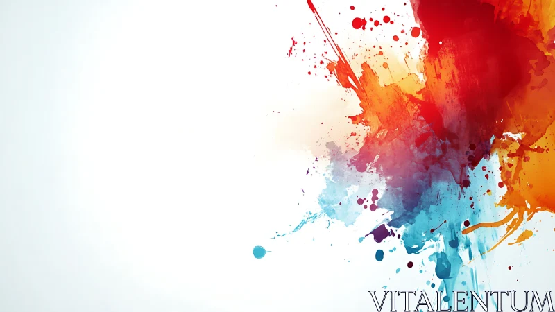 Multicolor abstract paint splashes on white background.