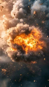 Catastrophic Explosion Against Stormy Atmospheric Backdrop.