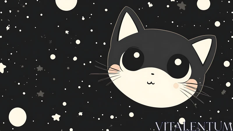 Celestial Tuxedo Cat Floating Among Stars and Moons