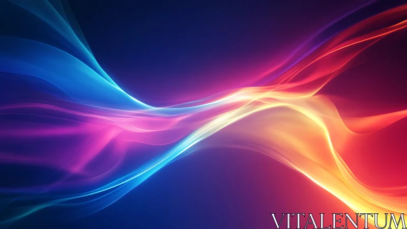 Colorful light waves flow diagonally across a dark background