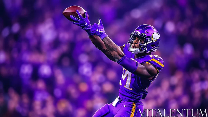 Football player leaps under stadium lights to secure catch