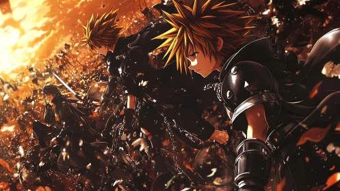 Blazing dusk warriors charge through a storm of steel.