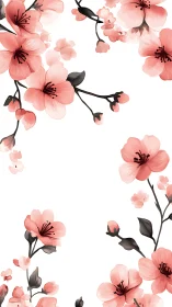 Delicate Pink Cherry Blossoms Dancing Across White Space