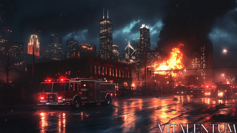 Emergency Response: Fire Truck Night Rain Urban.