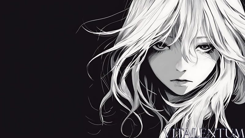 Storm-eyed girl adrift in monochrome winds of silence.