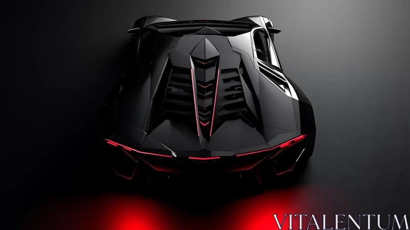 Futuristic black supercar renders sleek angular rear view