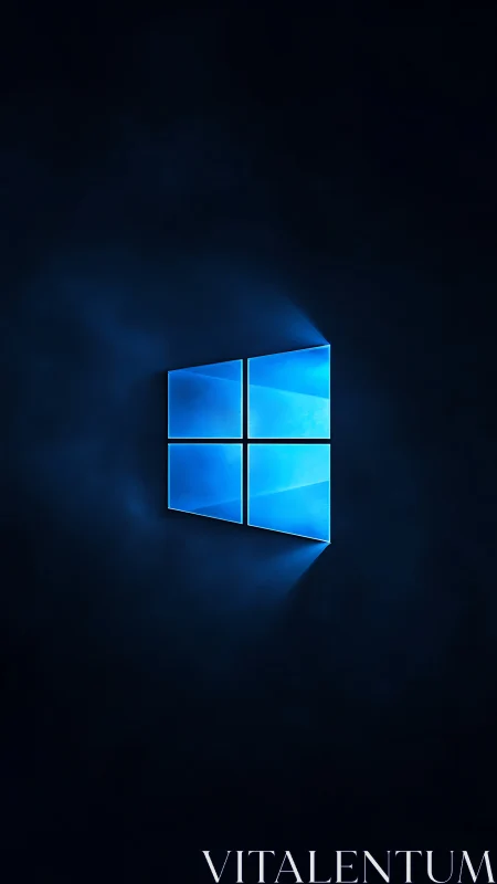 Glowing blue quad window logo on dark gradient vapor field