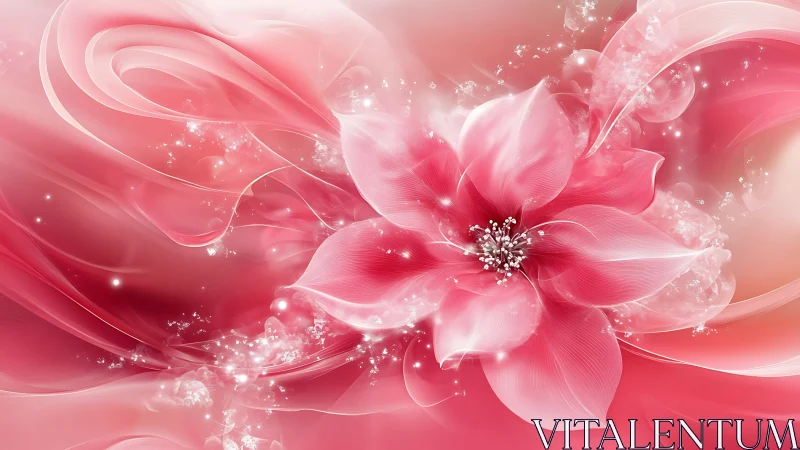 Radiant Pink Flower with Swirling Lights and Particles.