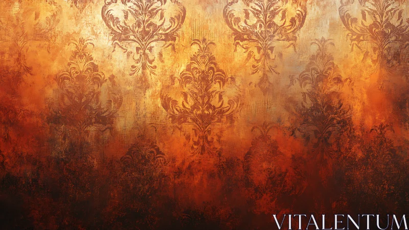 Baroque Damask Pattern with Gradient Vignette and Distressed Texturing