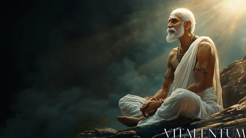 Gentle mountain sage resting in a pool of golden light.