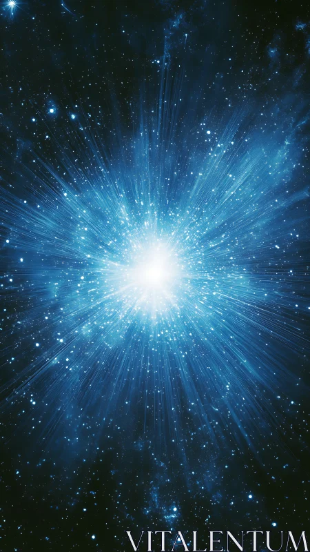 Cosmic blue stellar explosion casts radiant beams through space