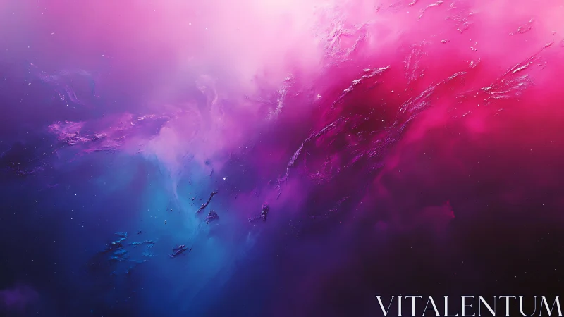 Dreamy pink and blue cosmic clouds drifting in deep space.
