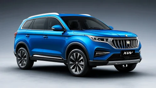 Blue mid-size crossover SUV studio render with LED detailing
