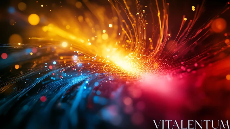 Vivid Abstract Light Trails in Blue, Orange, and Red Digital Art.