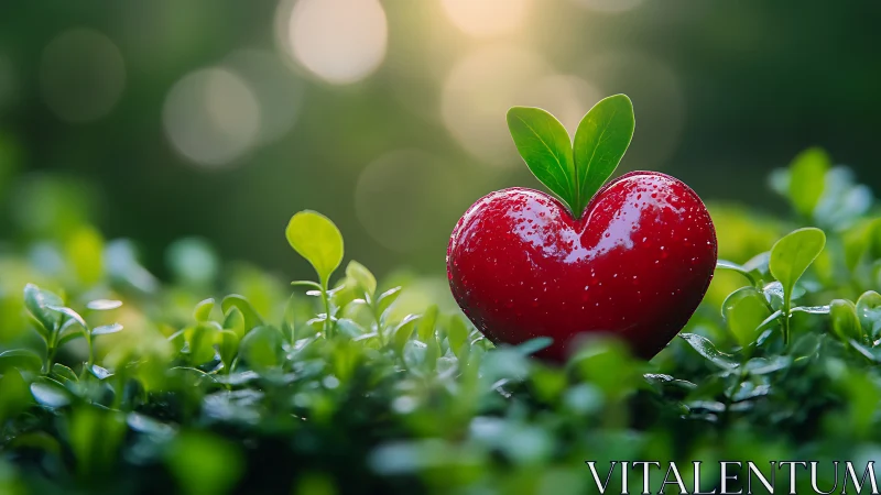 Crimson Heart Gleaming Through Emerald Moss Garden.