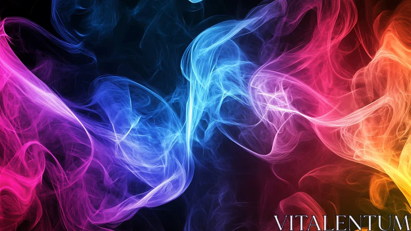 Chromatic smoke waves swirling across deep black void.