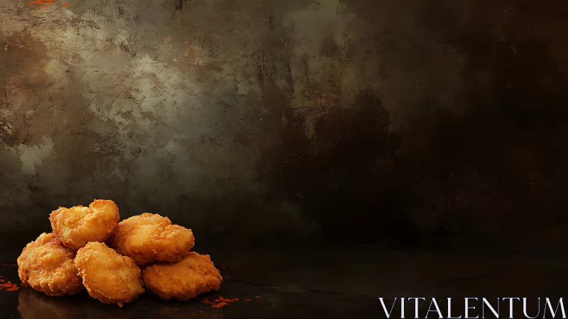 Golden fried nuggets arranged against moody rustic backdrop