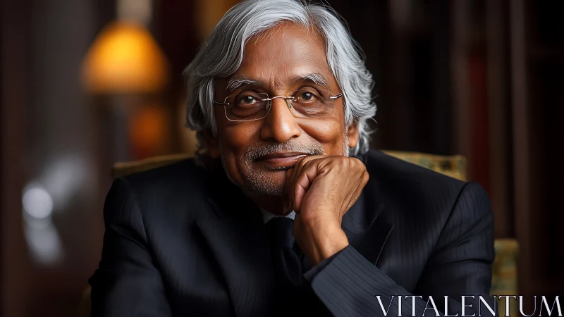 Gentle elder in glasses rests thoughtfully with a warm smile