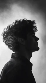 Silhouetted male profile in dramatic backlit portrait.