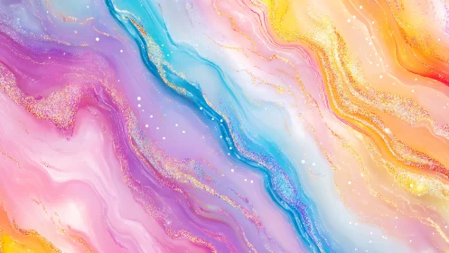 Iridescent pastel marble flows with sparkling stardust accents.