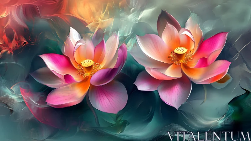Dreamlit lotus twins drifting through painted starlight.