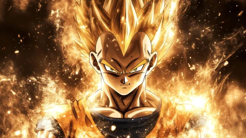 Supercharged warrior stands carved from wildfire light