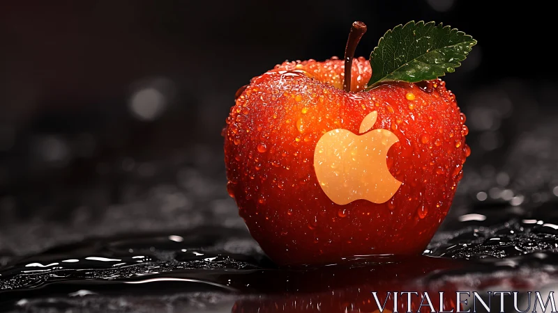 Glossy red apple glowing with a playful tech inspired twist.