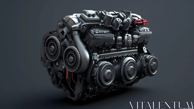 Hyper-realistic car engine close-up in dark modern studio style.