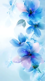 Blue Luminescent Flowers with Glowing Magical Light Effects.