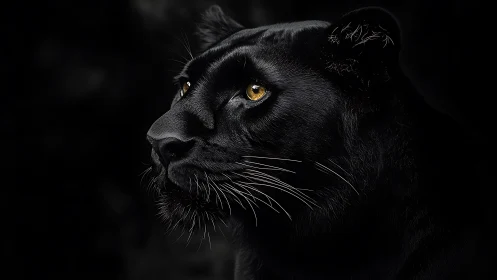 Black Panther Portrait with Golden Eyes. Nocturnal Predator Study.