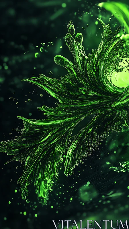 Swirling emerald splash curling into a vivid liquid bloom.